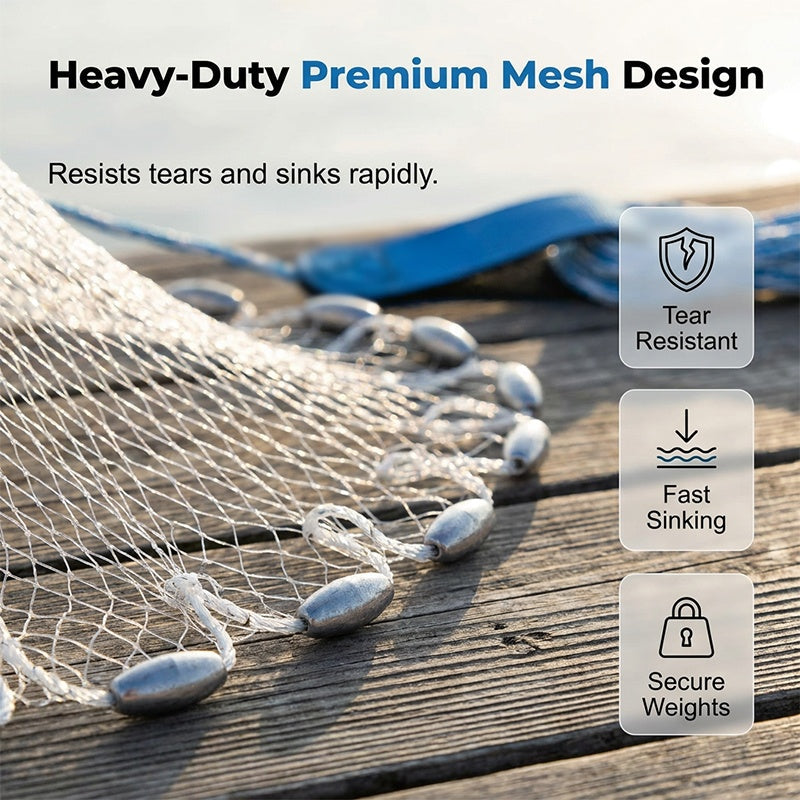 📢📢⏰ Easy-Throw Cast Net – Heavy-Duty Mesh, Rapid Sinking, Versatile 🌊