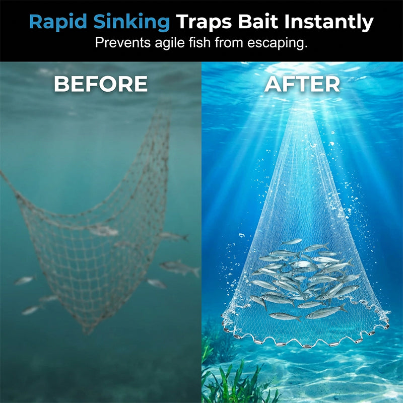 📢📢⏰ Easy-Throw Cast Net – Heavy-Duty Mesh, Rapid Sinking, Versatile 🌊