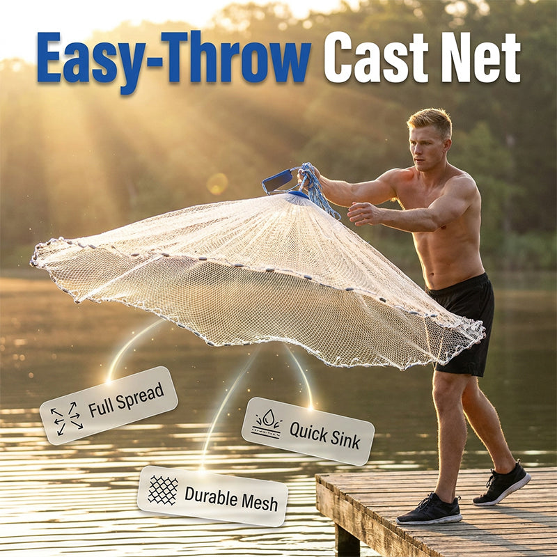 📢📢⏰ Easy-Throw Cast Net – Heavy-Duty Mesh, Rapid Sinking, Versatile 🌊